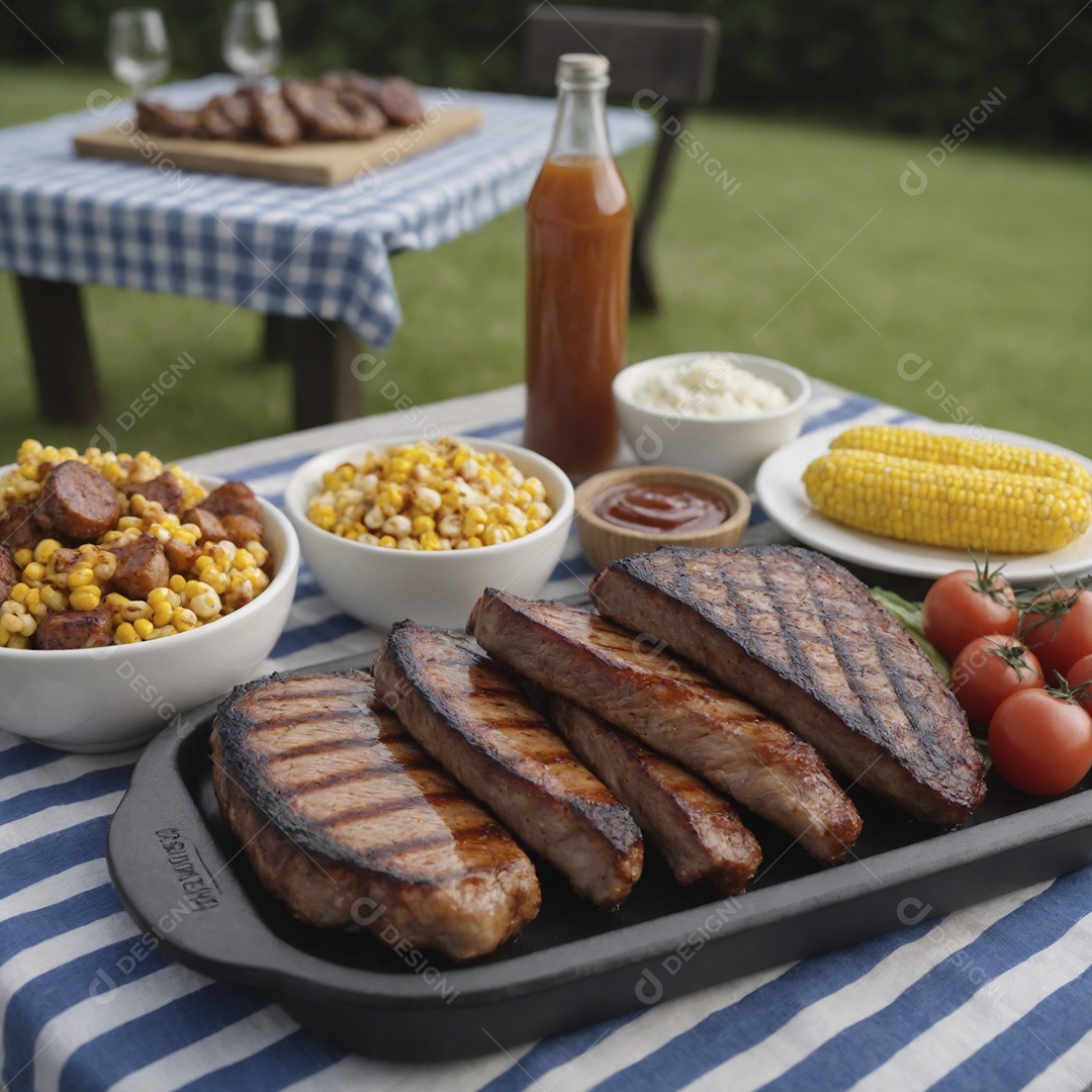 Churrasco tradicional com milho e salada