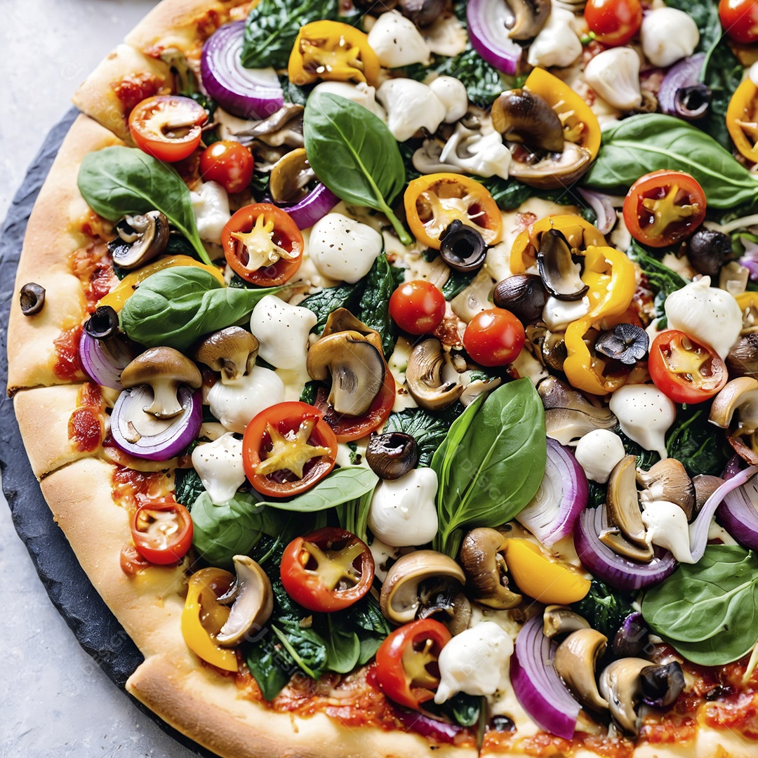 Pizza vegetariana com manjericão