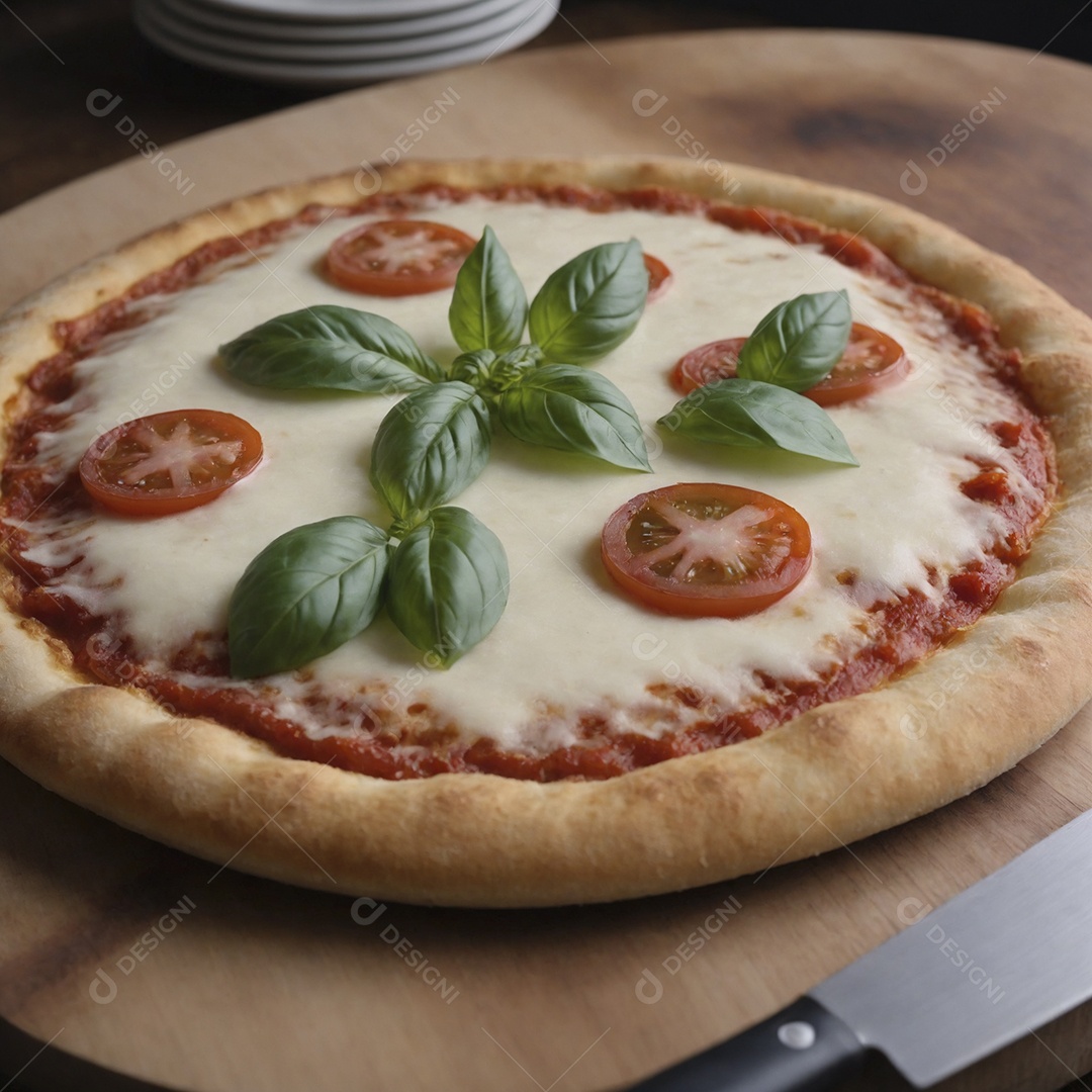 Pizza de queijo com tomates e manjericão