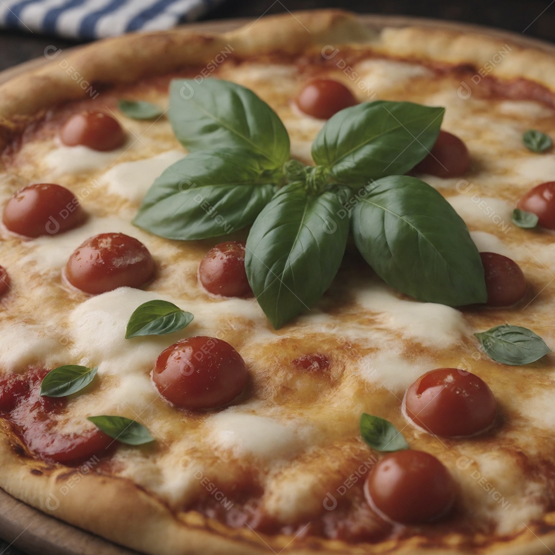 Pizza de queijo com tomates e manjericão