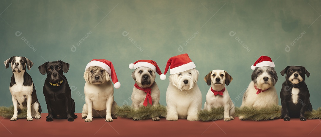 Cachorros com chapéu natalino