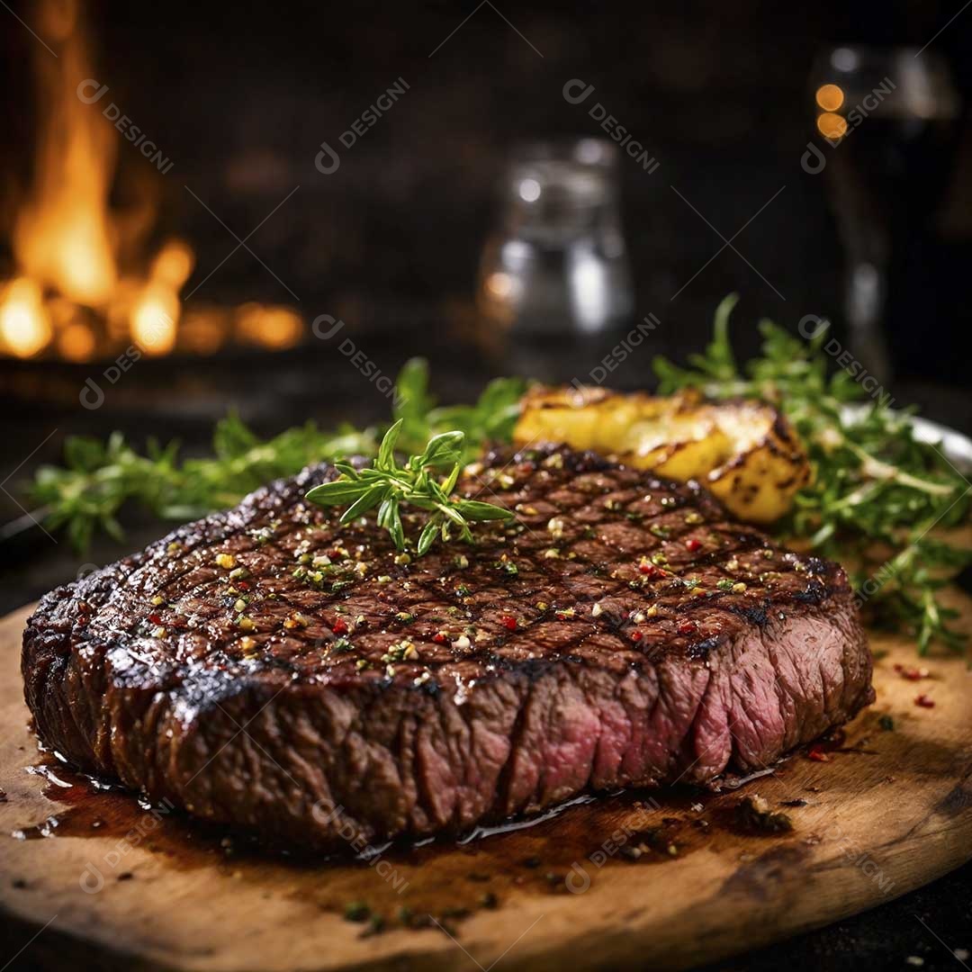 Bife grelhado com ervas encima