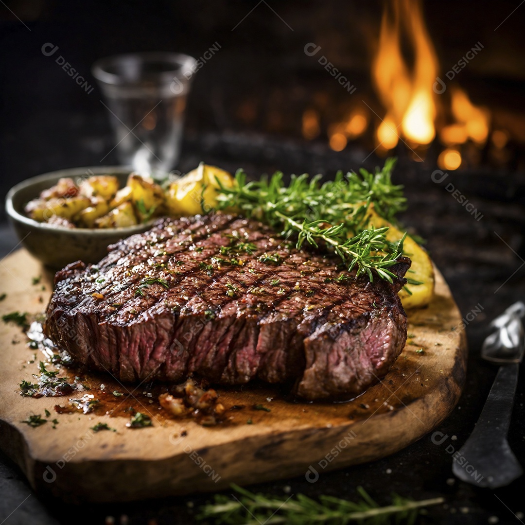 Bife assado com ervas encima