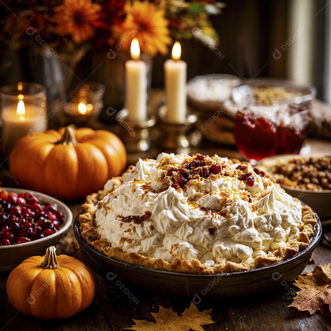 Torta de maçã deliciosa com chantilly