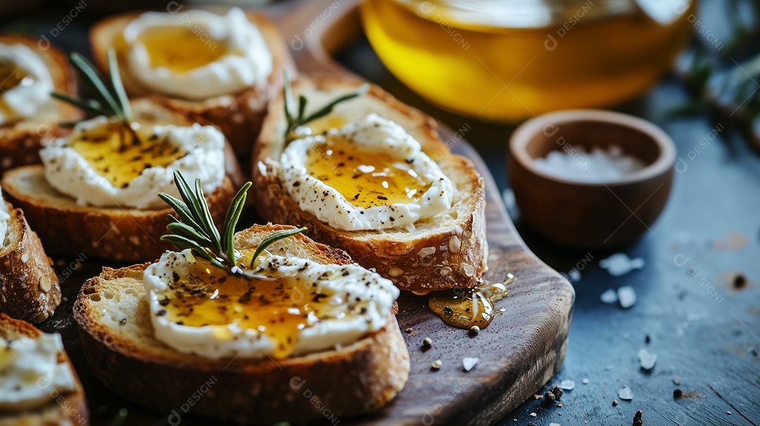 Delíciosa torrada com queijo coalho com manteiga derretida sobre fundo desfocado