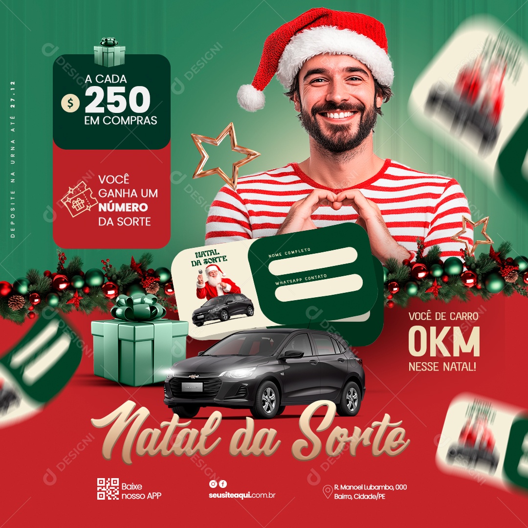 Natal da Sorte Você de Carro Social Media PSD Editável