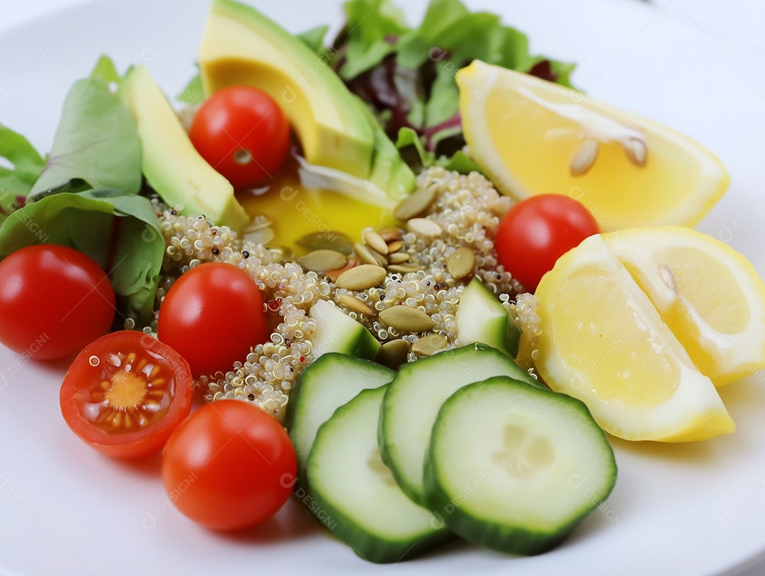 Linda comida saudável em prato sobre fundo branco isolado