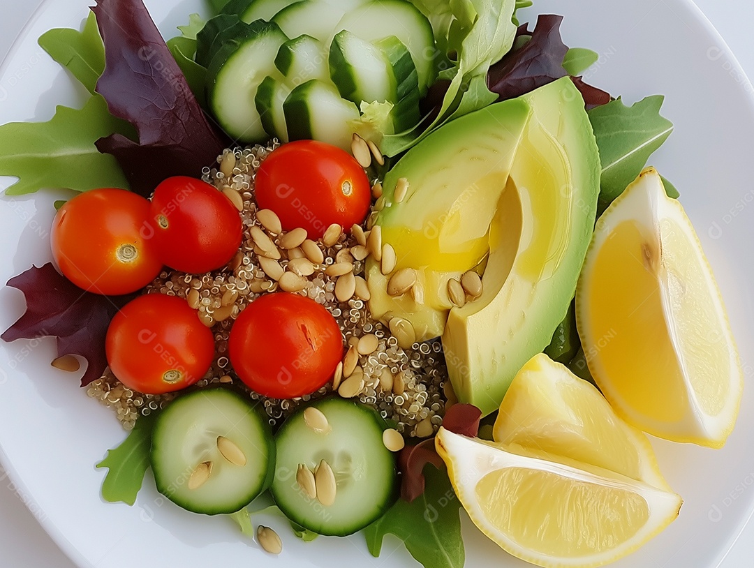 Linda comida saudável em prato sobre fundo branco isolado