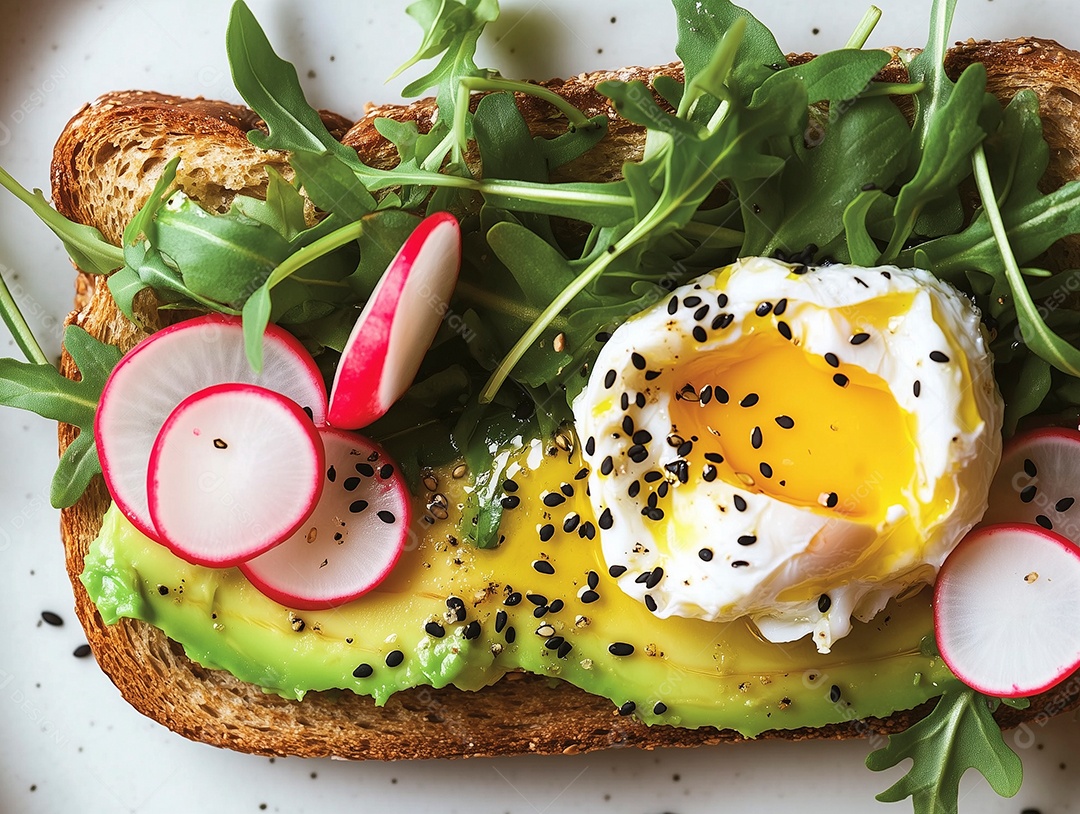 Bela torrada vegana em prato sobre fundo branco isolado