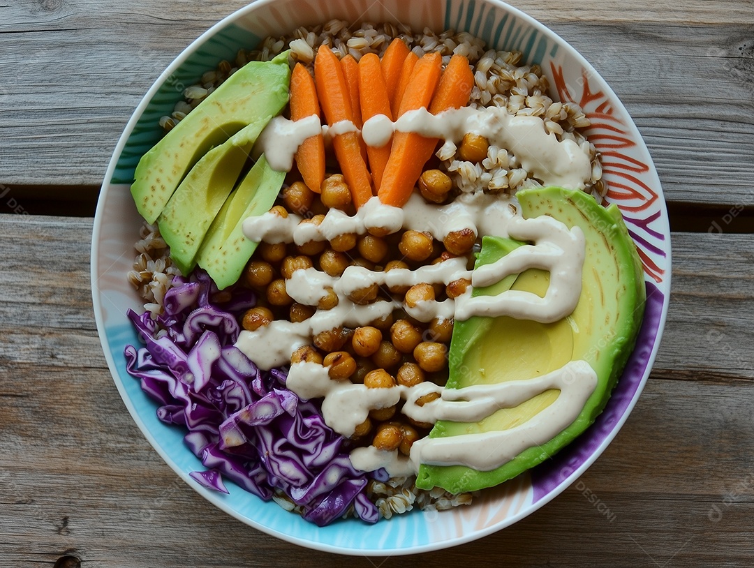Tijela com alimento vegetariano sobre mesa de madeira