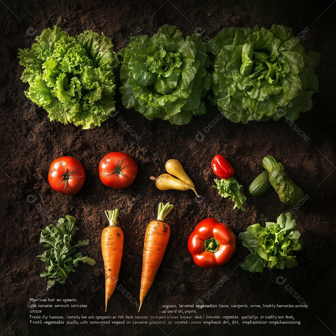 Frutas e vegetais orgânicos cultivados sobre solo isolado