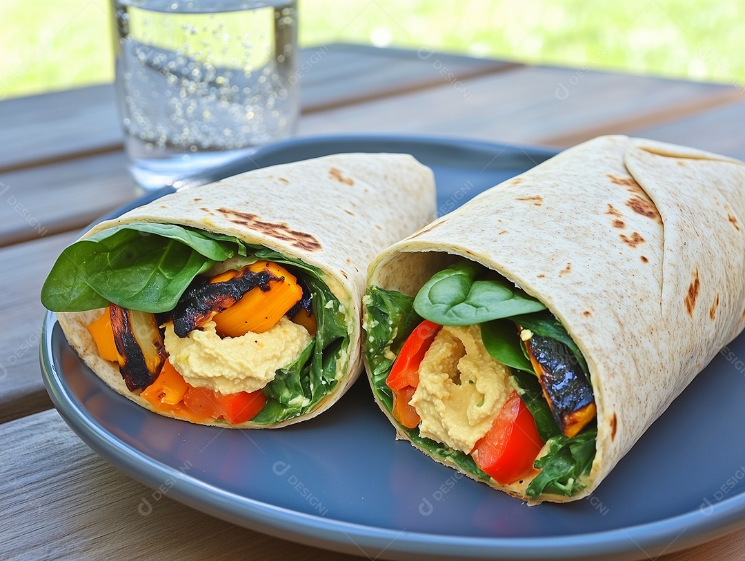 Belo taco vegetariano em prato sobre mesa mesa de madeira