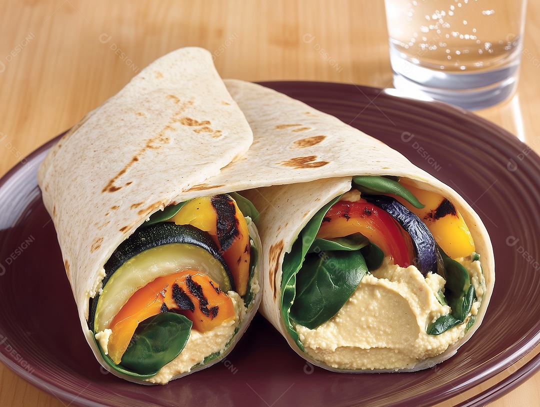 Belo taco vegetariano em prato sobre mesa mesa de madeira