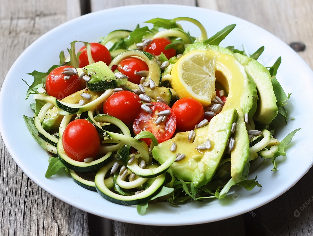 Lindo prato com alimentos saudáveis sobre mesa de madeira