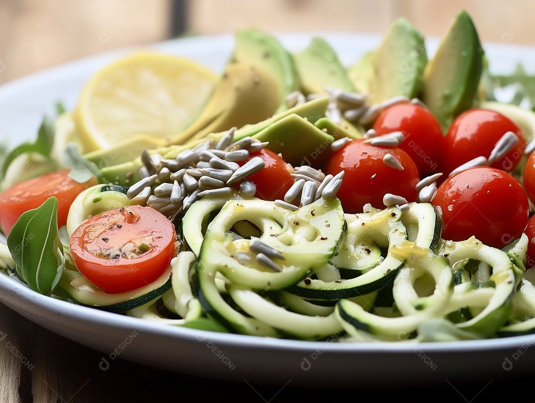 Lindo prato com alimentos saudáveis sobre mesa de madeira