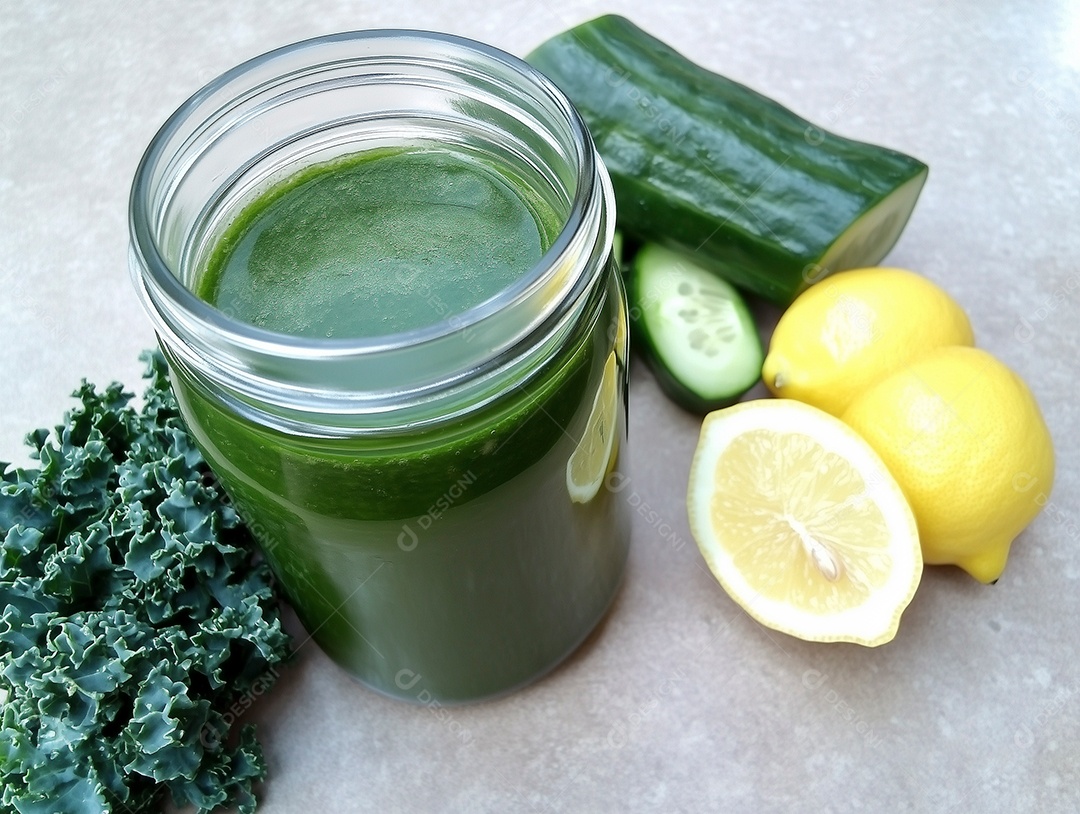 Linda vitamina saudável com pepino limão e alface