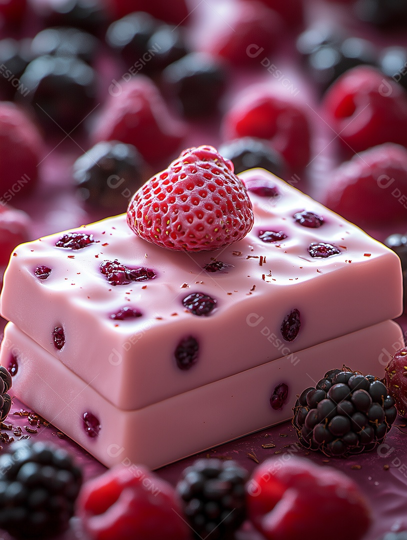 Sobremesa cremosa com frutas vermelhas e iogurte como pudim de geleia