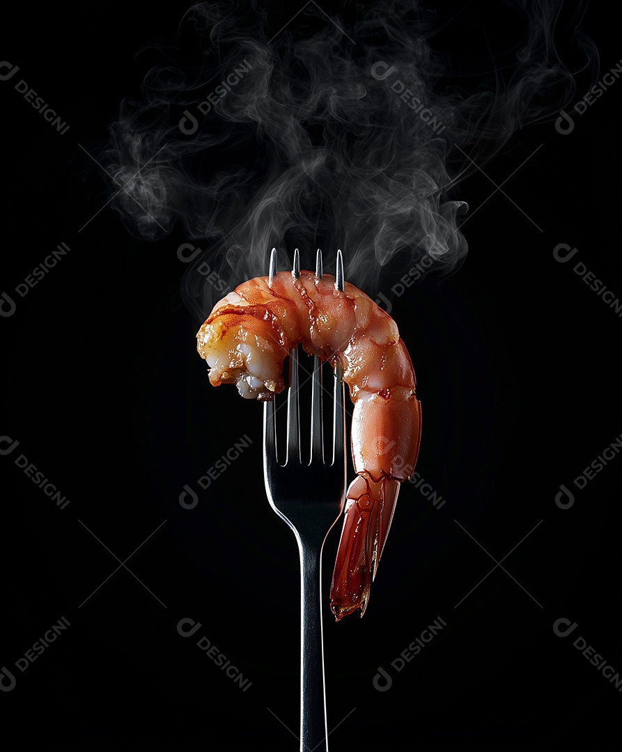 Belo camarão espetado em galfo sobre fundo isolado