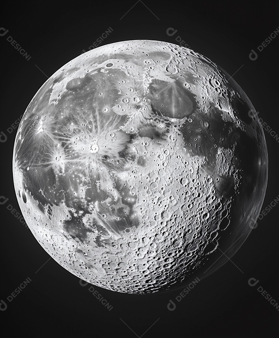 Imagem em preto e branco da lua sobre fundo isolado