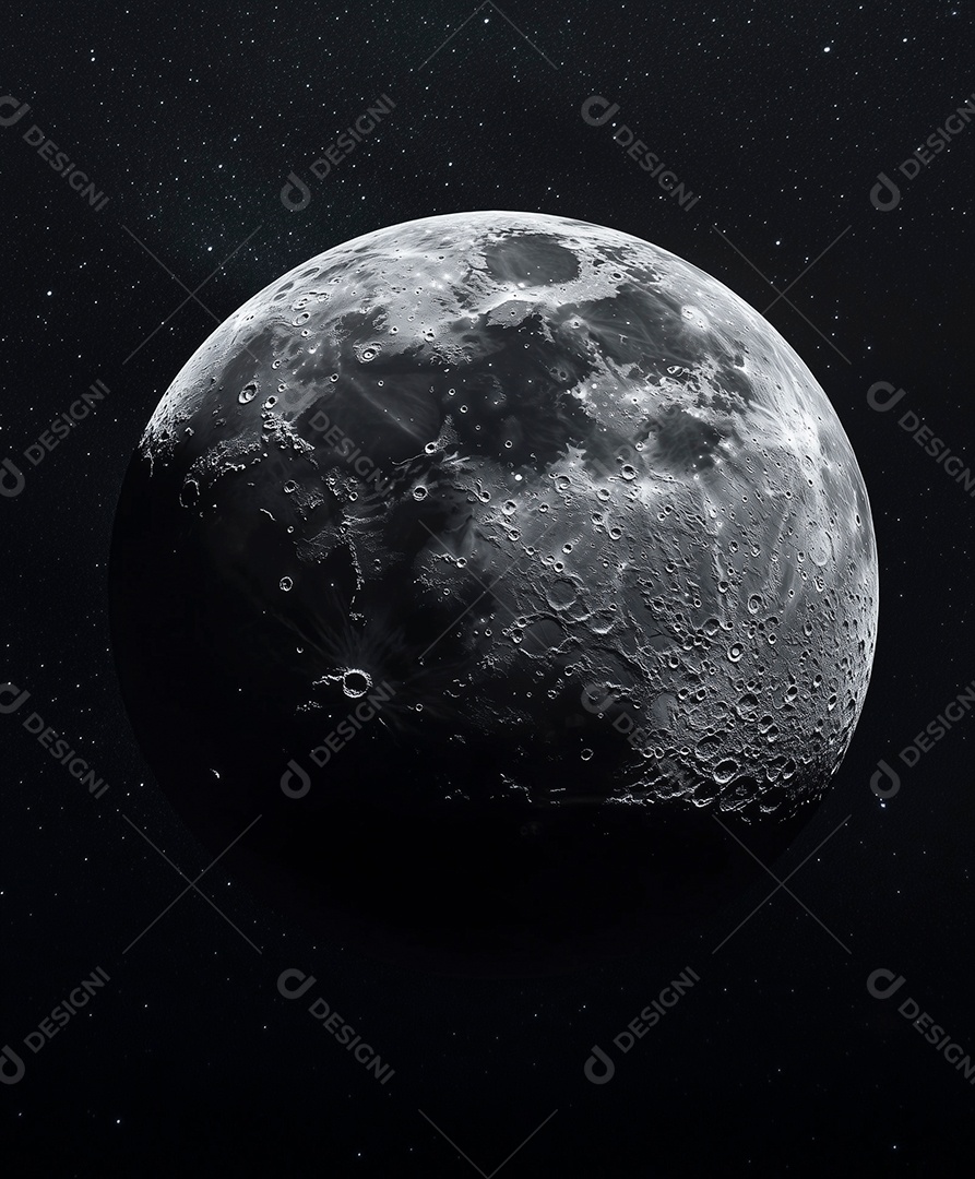 Bela foto preta e branca da lua sobre fundo isolado