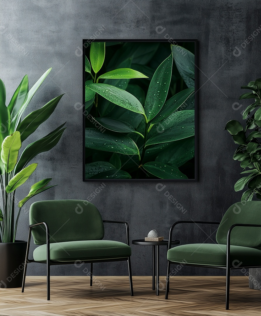 Linda decoração de móveis verde e folhas e plantas naturais