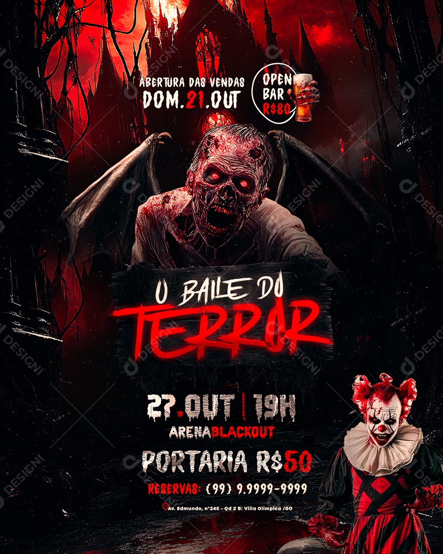 Flyer Halloween O Baile Do Terror Social Media PSD Editável