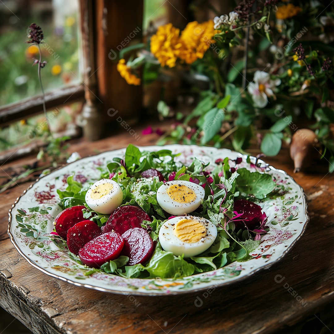 Linda comida saudável em prato sobre fundo mesa de madeira
