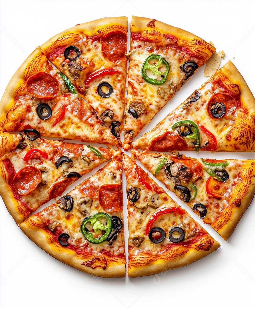 Bela pizza sobre fundo branco isolado