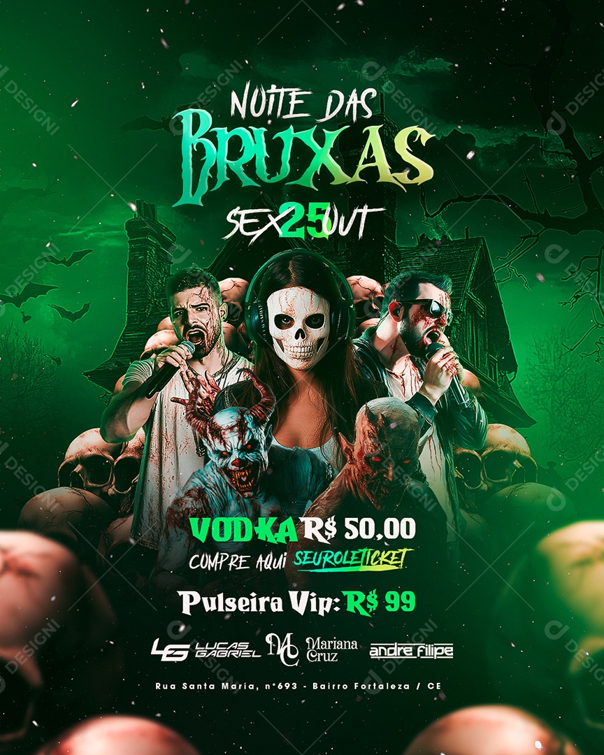 Flyer Halloween Noite das Bruxas Sexta Social Media PSD Editável
