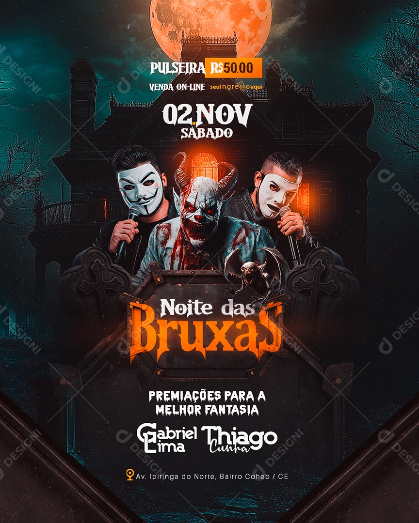 Flyer Halloween Noite das Bruxas Social Media PSD Editável