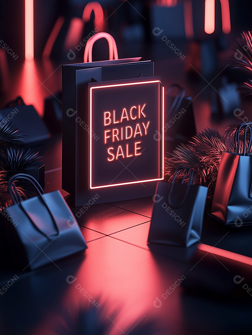 Lindo efeito de texto em sacola de black friday com efeito de iluminação para venda de desconto de black friday