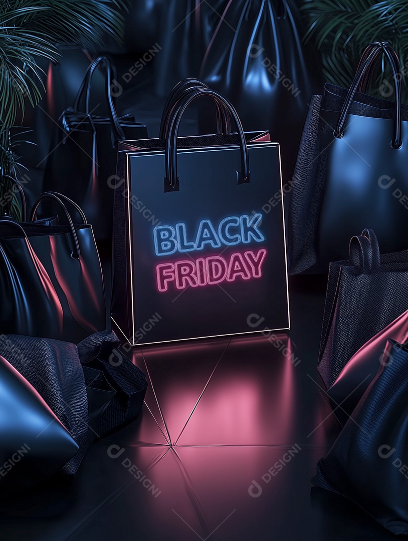 Lindo efeito de texto em sacola de black friday com efeito de iluminação para venda de desconto de black friday