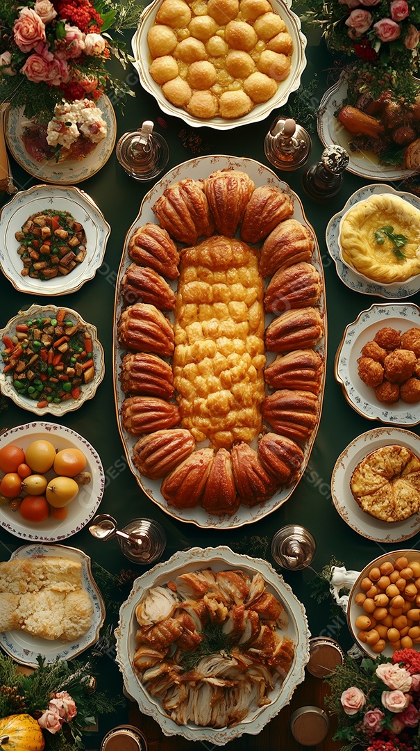 Lindo cenário de jantar de ação de graças sobre mesa de madeira