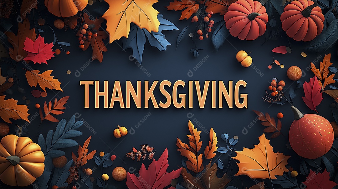 Abóboras folhas caídas e decorações e grandes palavras ação de graças