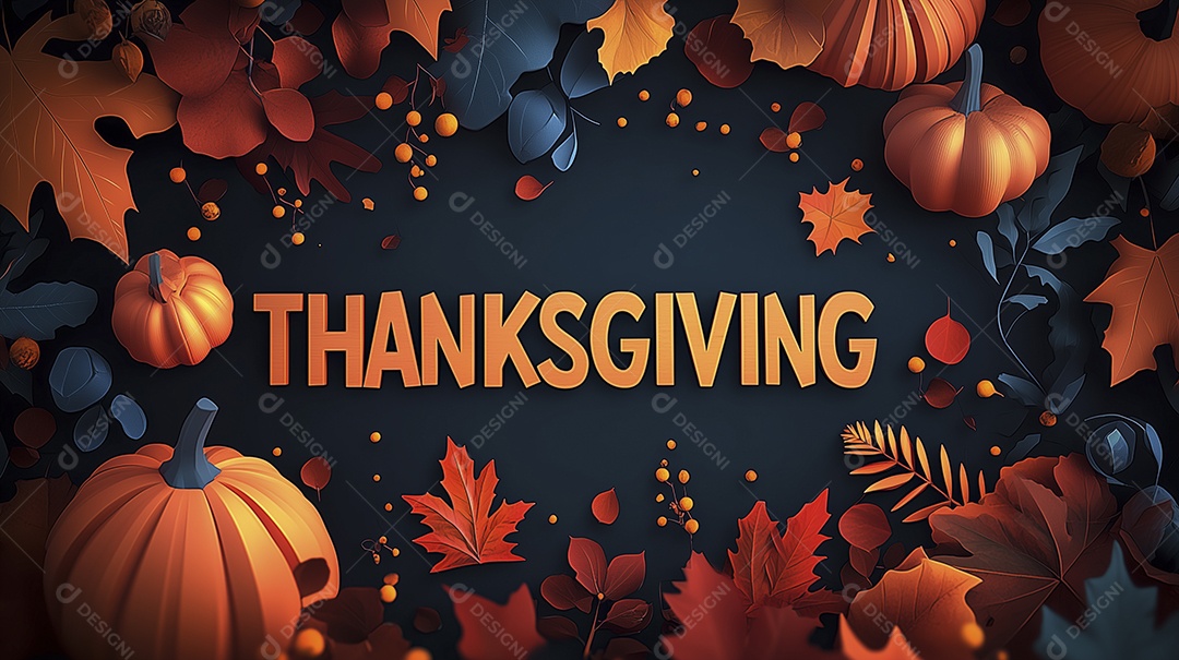 Abóboras folhas caídas e decorações e grandes palavras ação de graças