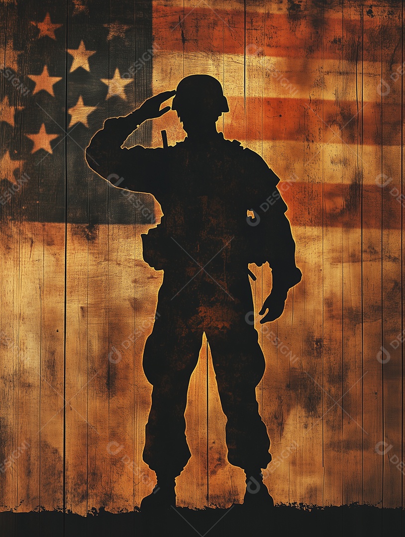 Uma silhueta de um soldado americano saudando