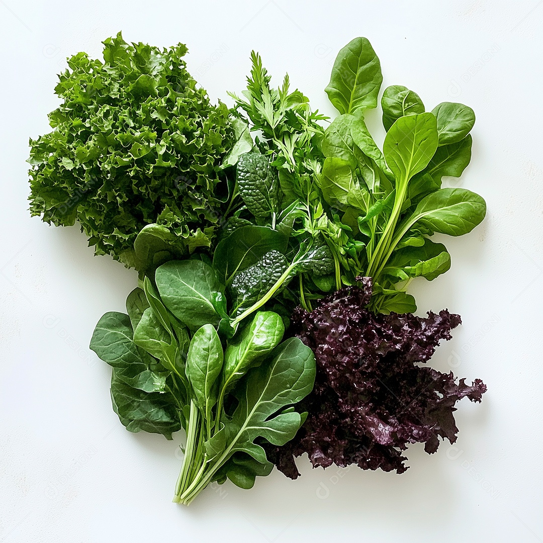 Lindas alfaces de todas espécies sobre fundo branco isolado