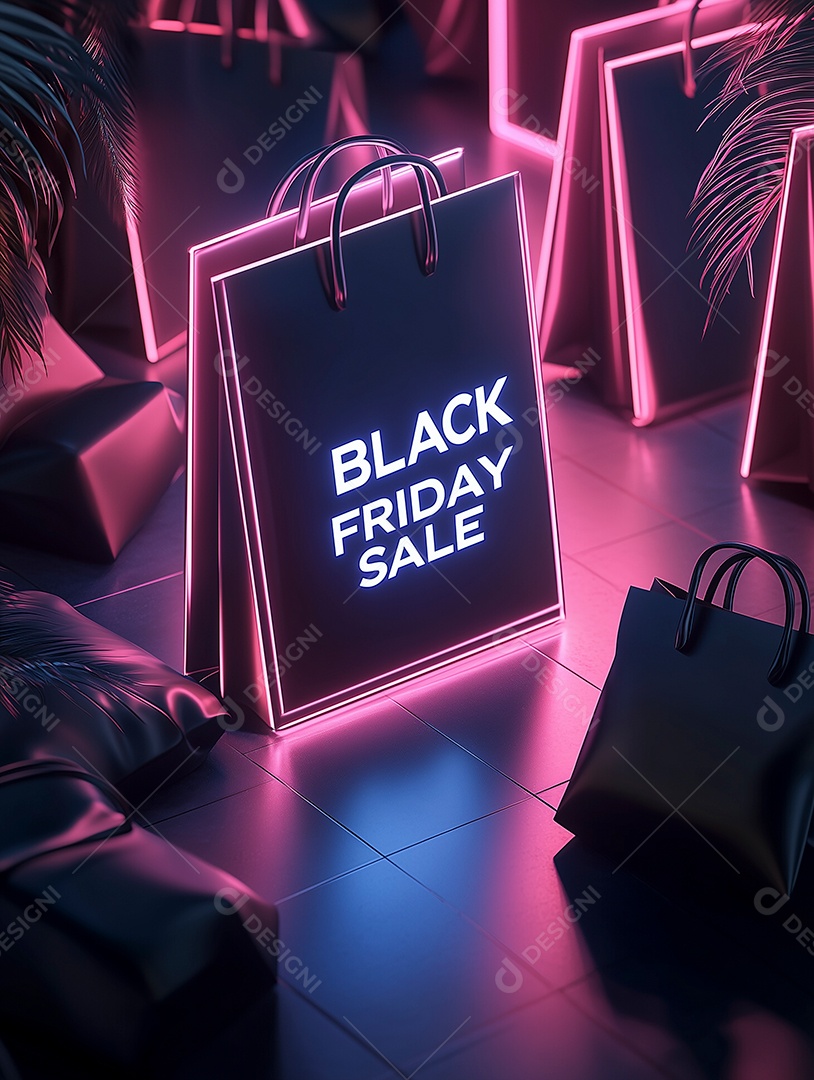 Lindo efeito de texto em sacola de black friday com efeito de iluminação para venda de desconto de black friday