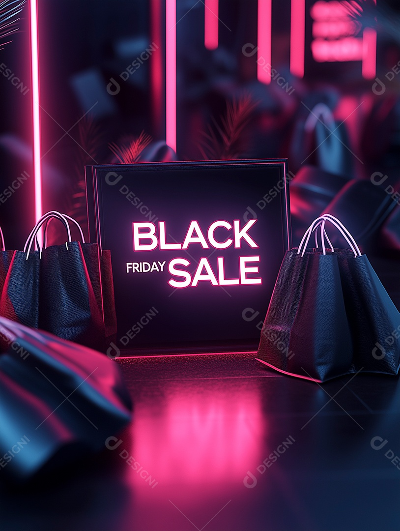 Lindo efeito de texto em sacola de black friday com efeito de iluminação para venda de desconto de black friday