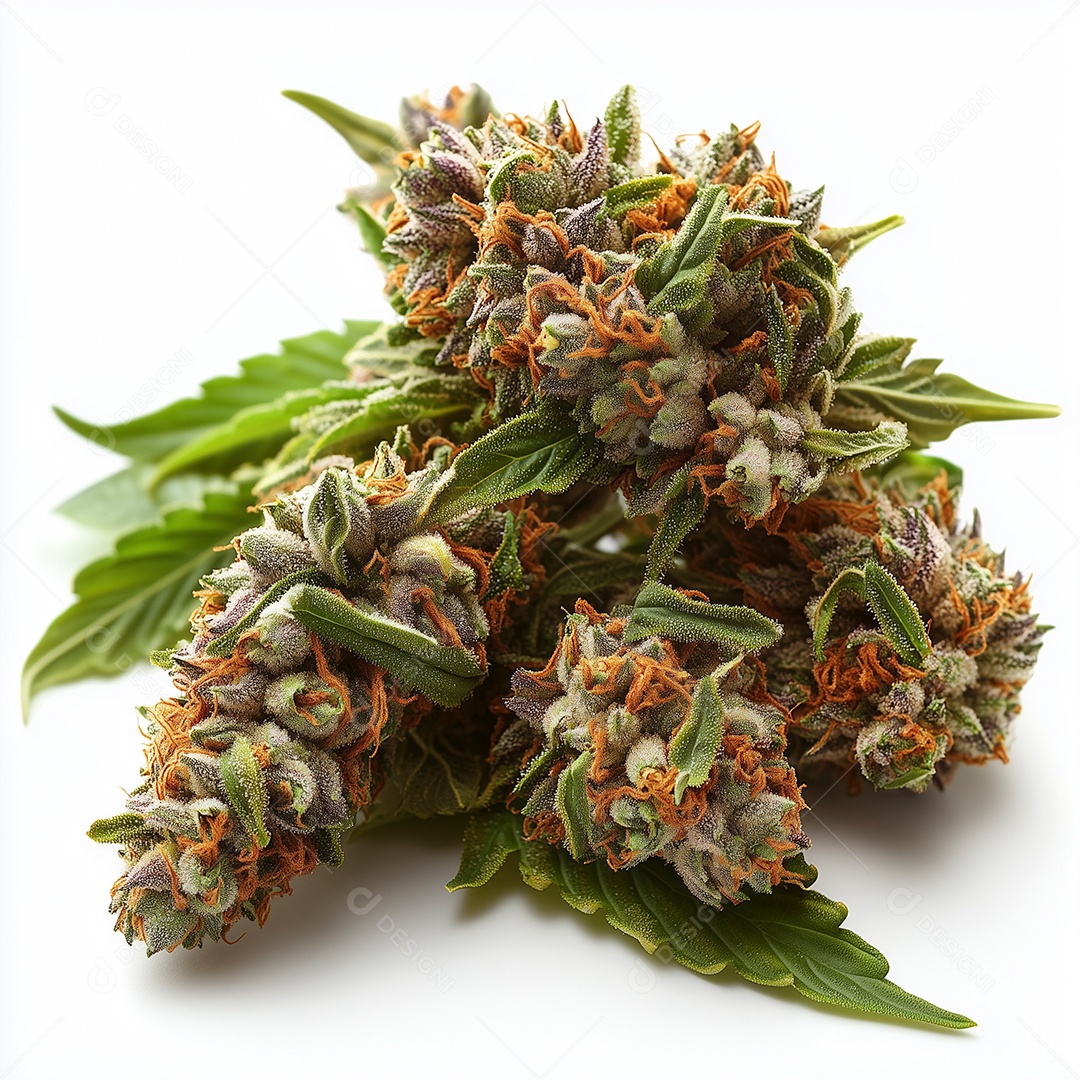 Lindas folhas de cannabis sobre fundo branco desfocado