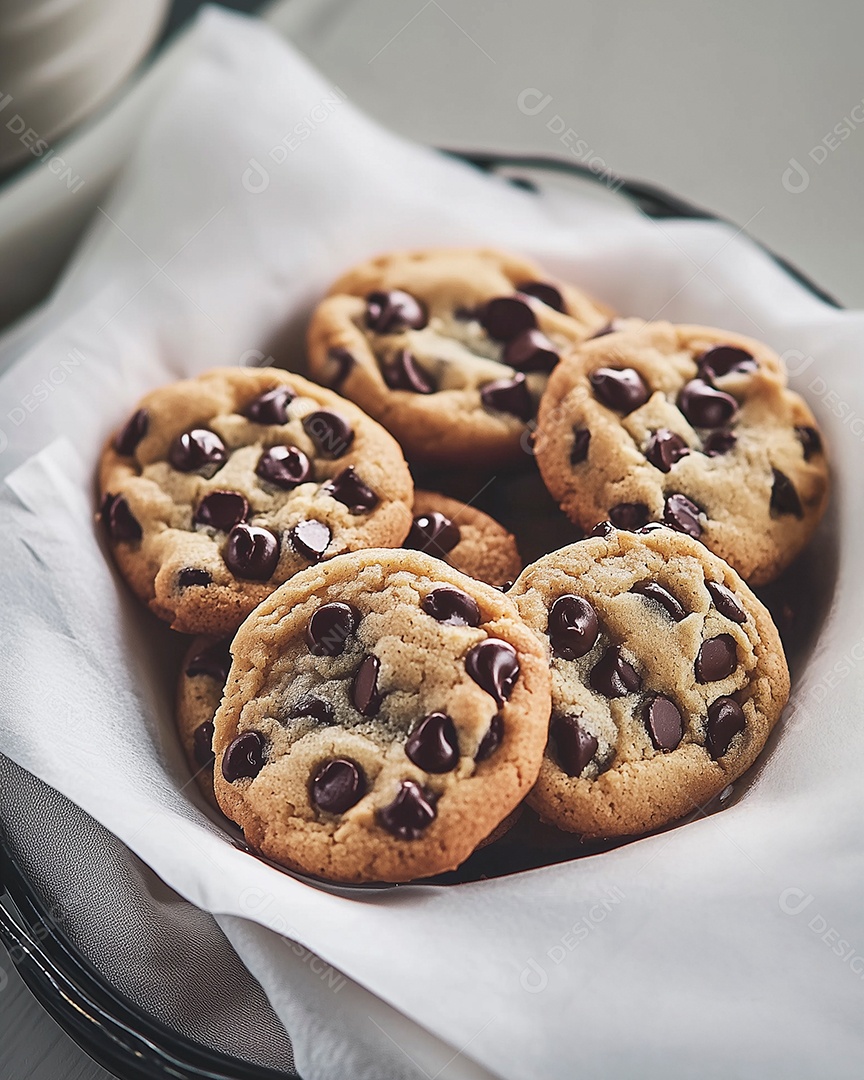 Belos cookies em bandeija sobre mesa de marmore