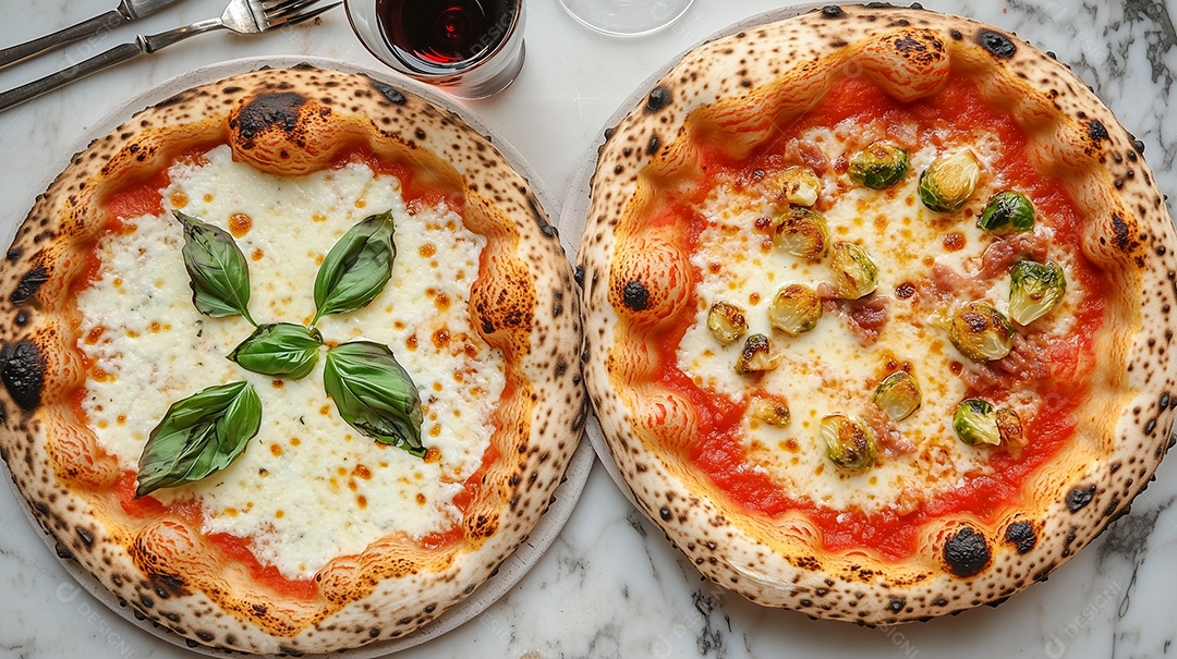 Lindas pizzas quatro queijo sobre mesa de marmore