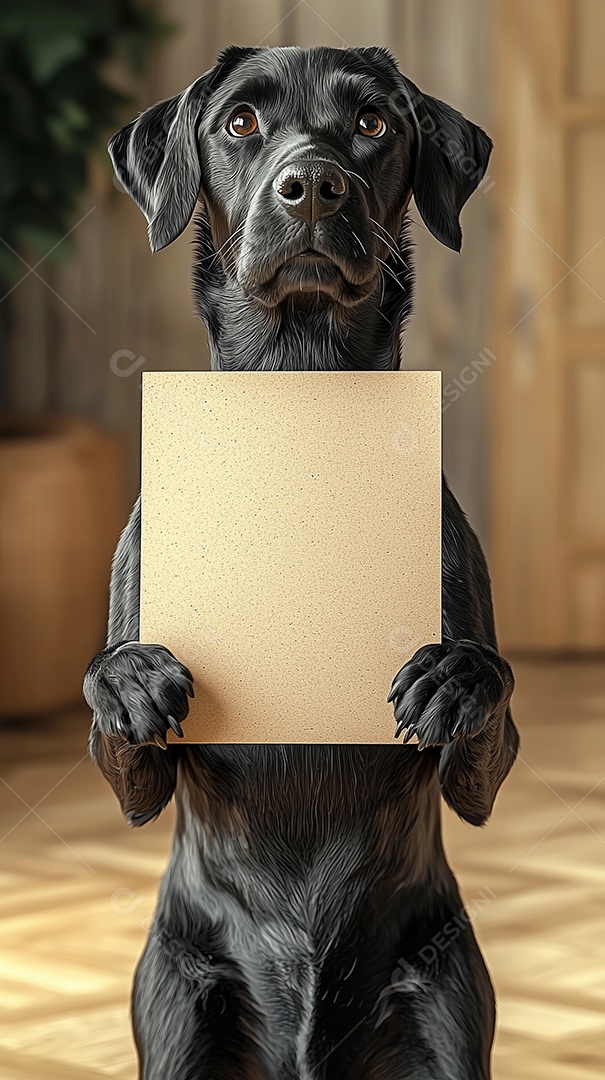 Lindo cachorrinho segurando cartão em branco sobre fundo branco isolado