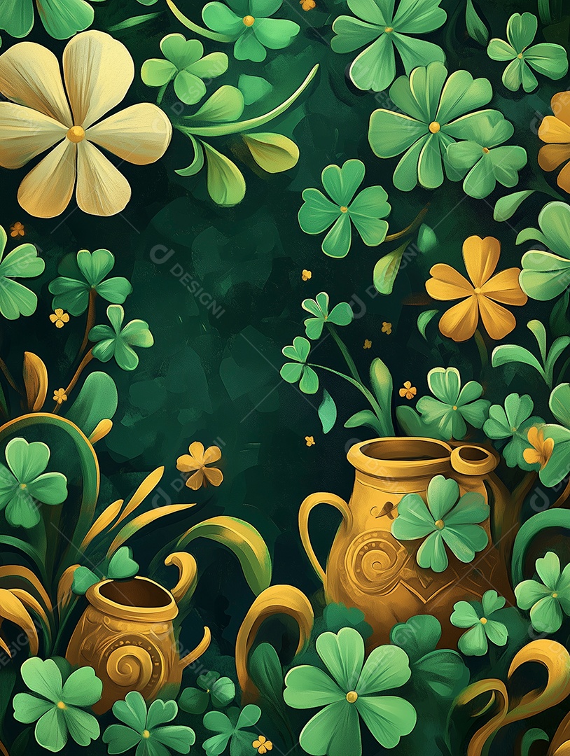 Lindo jardim de trevo em pote sobre fundo verde isolado