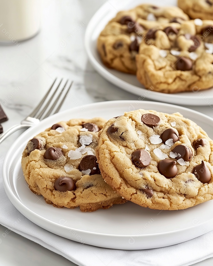 Belos cookies em prato sobre mesa de marmore