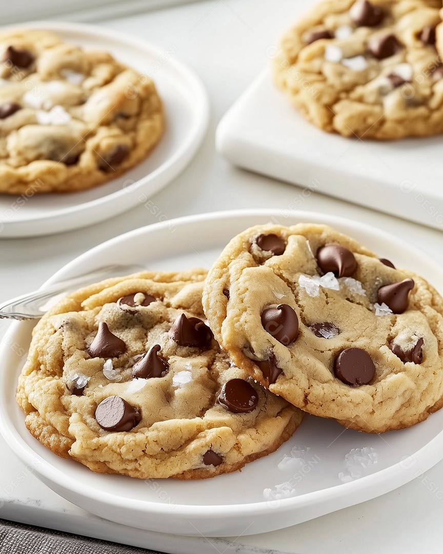 Belos cookies em prato sobre mesa de marmore