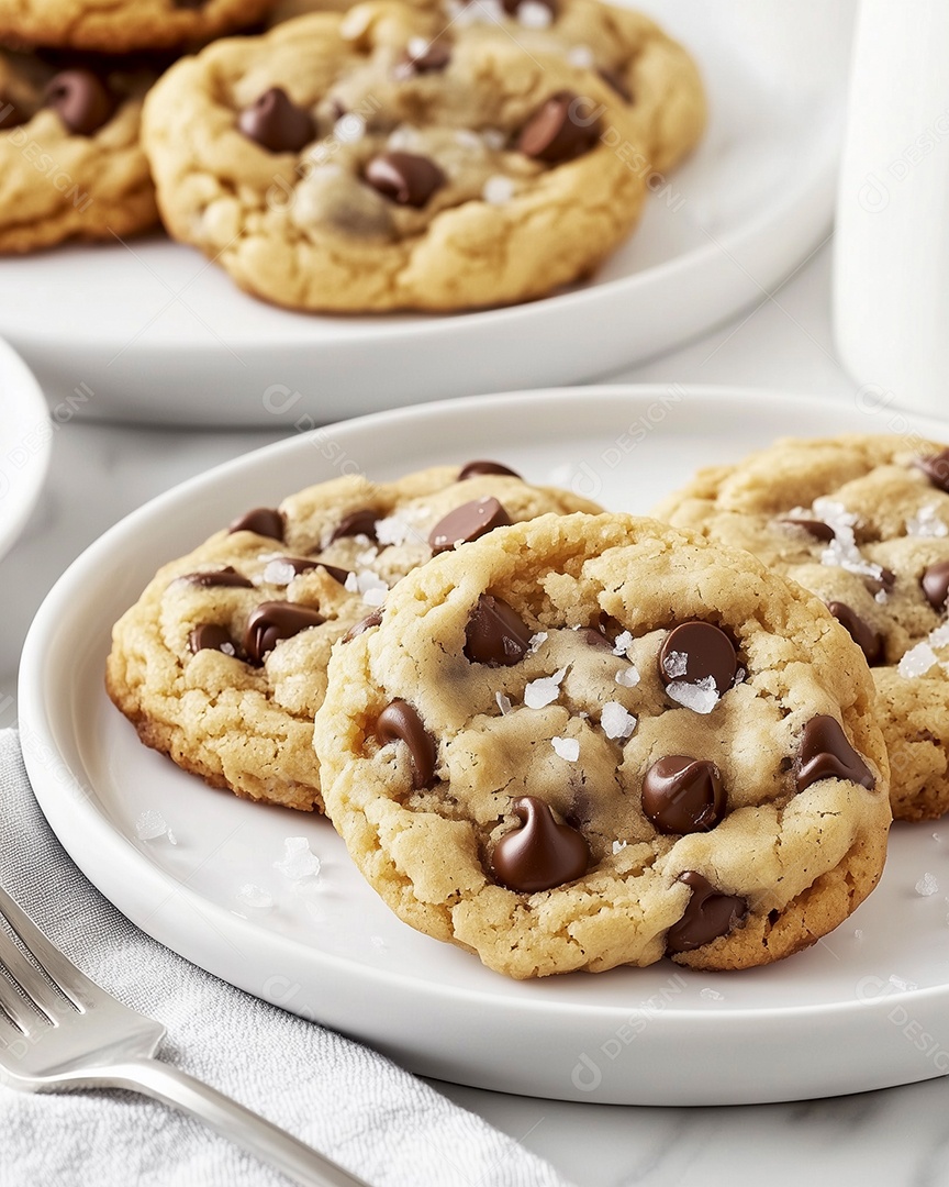 Belos cookies em prato sobre mesa de marmore