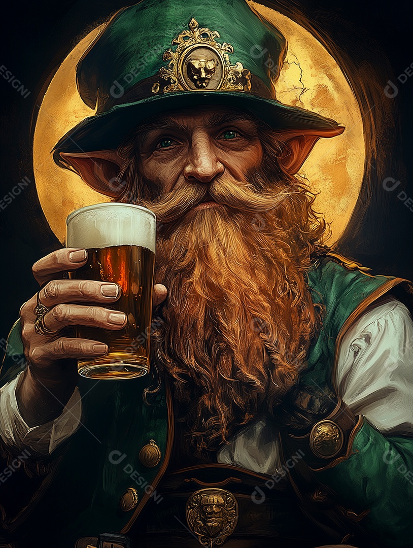 Feliz dia de são patrício trevo verde leprechaun bebendo em um pote de ouro sobre fundo isolado