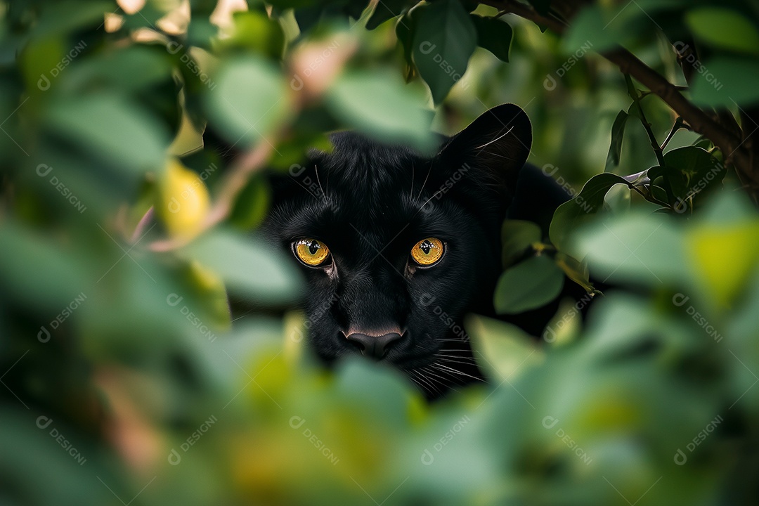 Lindo gato preto sobre natureza densa