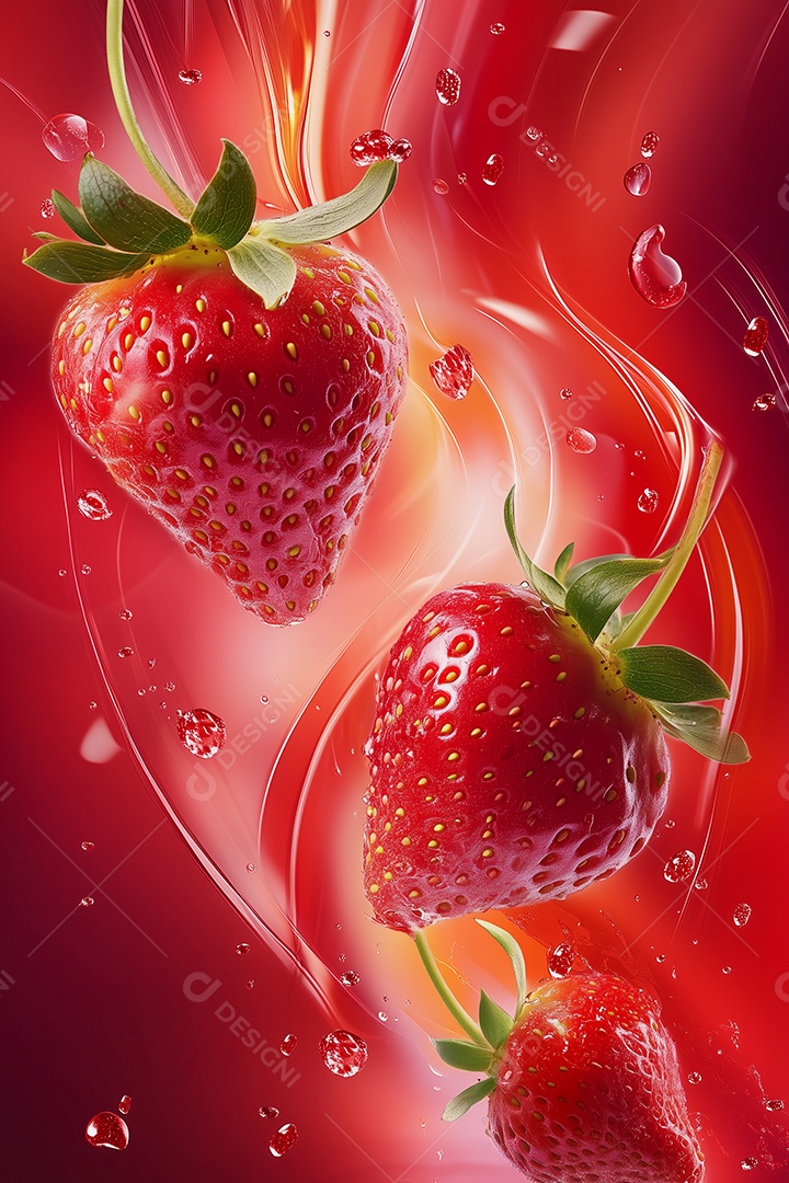 Lindos morangos caindo sobre fundo isolado